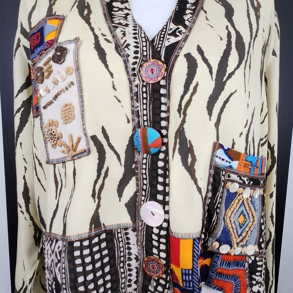 Vintage Cache African Style Patchwork Jacket Size… - image 3